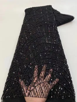 2023 Black Vysokej Kvality Nigérijský Strane Korálkové Čipky Textílie Crystal Vyšívané 3D francúzskej Čipky a Tylu Tkaniny Pre Šitie Príslušenstvo