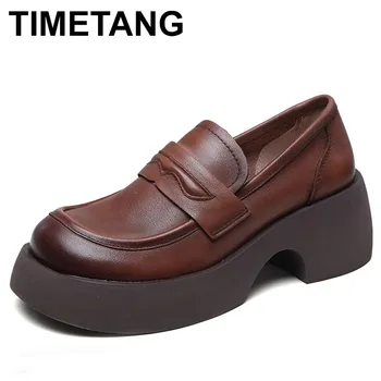 2023 Vintage cowhide platformu topánky dámske kožené platformu hnedé loafer podpätky Čerpadlá zapato de tacón topánky pre ženy