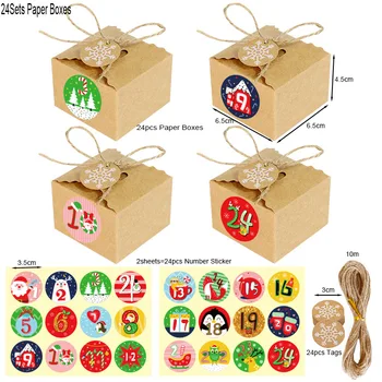 24Pcs/set Vianočných Kraft Papier Darčeka Vianočné Adventné Časovač, Kalendár Candy Cookies Balenie Box