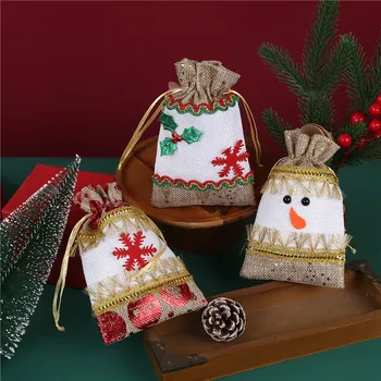 3ks Vianočné Gázy Tašky Cartoon Snehuliak Elk Snowflake Bielizeň Candy Tašky Vianočný Strom Darčekový Balíček Noel 2023 Veselé Vianoce Dekor
