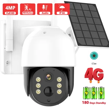4G SIM Karty Solárne Fotoaparát 2K 4MP HD Bezdrôtový vstavanou Batériou Napájaný Vonkajšie PTZ Kamery v PIR Ľudských Zistiť obojsmerné Audio Cam iCsee