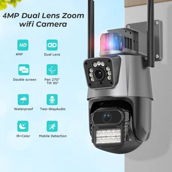 4MP 4K Wifi Kamera 3.6 mm, Duálny Objektív Bezpečnostnú Ochranu Vodotesný Surveillance Camera Cloud Storage NÁS Plug Auto Sledovanie Alarmu