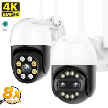 8MP 4K IP Kamera Vonkajší Duálny Objektív PTZ Kamery 4MP HD WIFI Bezdrôtové Bezpečnostné CCTV Kamera, 8X Digitálny Zoom P2P Dohľadu iCSee