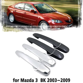 Black Carbon Fiber rukoväť Alebo Chrome Bočných Dverí Kryt Výbava Nastaviť Pre Mazda 3 BK Sedan Poklop 1. Gen 2003~2009 Auto Príslušenstvo