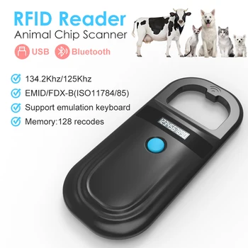 Black Zvierat RFID Reader 134.2 KHz 125kHz USB/Bluetooth Pet Mačka Pes Mikročip Skener FDX-B Skla Čip Identifikácia Tag Reader