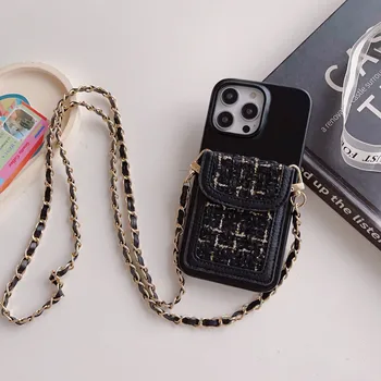 Crossbody ozdobná šnúrka na uniforme Kožené Jahňacie Telefón puzdro pre IPhone 15 14 Plus 13 12 11 Pro Max Peňaženky Karta, Slot Držiteľ Shockproof Kryt