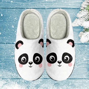 INSTANTARTS 2023 Cartoon Listov Topánky pre Dievčatá Chlapci Krásne Panda Vzor Non-Slip Bavlnené Papuče Casaul Mokasíny Vetru Ploché