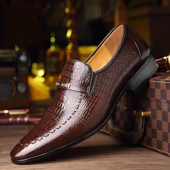 Kožené Topánky Mens PU Luxusné Krokodíla Vzor Mužov, Business Šaty, Topánky na Bežné Spoločenské Topánky Muž Svadobné Obuv Zapatos Hombre