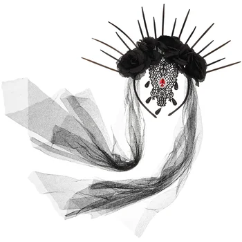 Kvetinový Závoj Hlavový Most Zábavné Hairband Retro Dekor Unikátne Halloween Cosplay Textílie Čierne Pásy