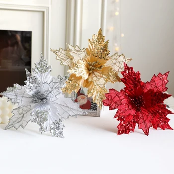 Lesk Umelé Christma Kvety, Svadobné Dekorácie Falošné Kvet DIY Domáce Nový Rok Svadobné Party Dekor Vianočný Strom Ornament