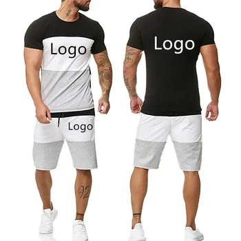 NOVÉ Mužov Vlastné logo pánske krátke rukáv+Šortky Príležitostné Športové 2 Kus Prispôsobiteľné Reklamné Tričko Posádky Krku T-Shirt Oblek