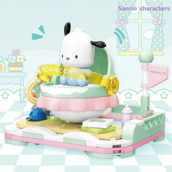 Sanrio Roztomilý Trasie Posteľ Stavebné Bloky Hračka Zmontované Hello Kitty Pochacco Fashion Model Ploche Dekorácie Kreatívny Darček