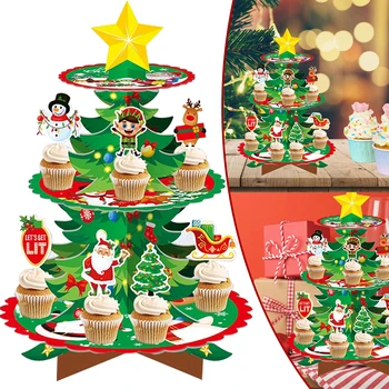 Vianočné Cupcake Stojan 3 Tier Vianočný Dezert Slúžiace Zásobník Tortu Displej Držiak pre 2024 Firmware Nový Rok Party DIY Dekor Dodávky