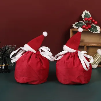 Vianočné Darčeky Skladovanie Taška Červená Santa Claus Velvet Šnúrkou Candy Tašky Darčekové Balenie Vrecia Nový Rok Darčekové Balenie Vrece
