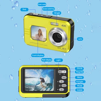 Vodotesný Digitálny Fotoaparát Selfie Dual Obrazovky 2.7 K 48 MP Kompaktné Prenosné Podvodná Kamera 16X Zoom pre Šnorchlovanie