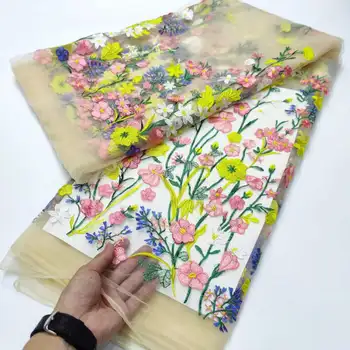ZLATÁ Multicolor Afriky Čipky Textílie 2024 Vysokej Kvality francúzskej Čipky Textílie 3D Kvety Nášivka Čipky Textílie Pre Svadobné Party Šaty
