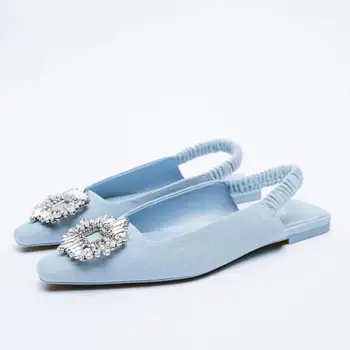 Zapatos Para Mujer Drahokamu Flitrami Dizajnér Ženy Obuvi 2023New Blue Denim Ženy Sandále Ploché Ležérne Topánky Značky Tkaných Obuvi 샌들