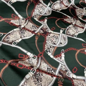 Zelená Značka Leopard Tlač Reťazca Potlačené Tkaniny Luxusné Ťažká Váha Hodváb kvalitné Tričko Šaty Hodvábne Tkaniny Materiál Na Meter