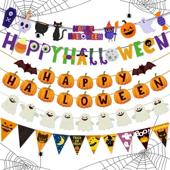 Šťastný Halloween banner, tekvica, spider, vytiahnuť vlajky, horror party dekorácie, Abeceda Banner
