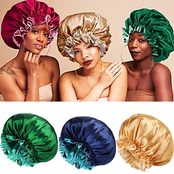 Ženy Spanie Klobúky Solid Farba Imitácia Satin Double-layer Elastické Nightcap Dámske Elegantné Nočné Čiapky Kúpeľňa Produkty