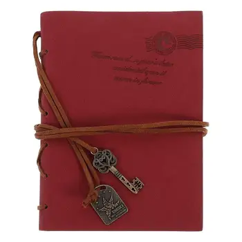 1pc Notebook Klasické Retro Vintage Štýle PU String Key Viazaný Prázdne Notebook poznámkový blok Cestovný Vestník Dievčatá Sketchbook (Červená)