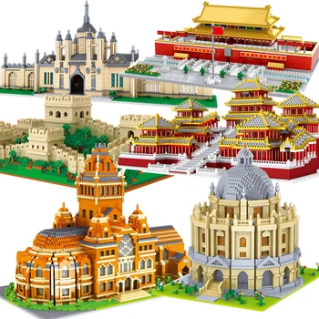 2023 Architektúry Model Stavebné Bloky Taj Mahal Big Ben, Londýn, Paríž, Harvard University Micro Konštrukcia Hračky Geat Stenu