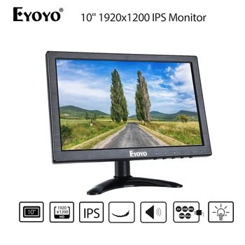 Eyoyo 10 inch HDM IPS Monitor 1 920 x 1 200 IPS-LCD Displej s BNC VGA, AV Výstup, Reproduktory Pre CCTV DVD PC Notebook