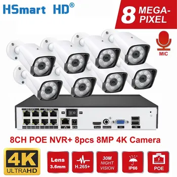 HD 4K Ultra 8MP POE NVR Auta Ulici KAMEROVÝ Záznam, Bezpečnostný Systém, 8MP Vonkajšie IR Audio IP Kamery Domáce Video Dohľad NVR Nastaviť