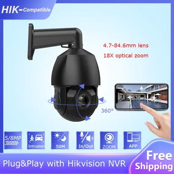 Hikvision Kompatibilné 5MP 8MP PTZ IP Kamera 18X ZOOM Ľudských Auto-sledovanie obojsmerné Audio CCTV Kamery Plug&Play HIK NVR