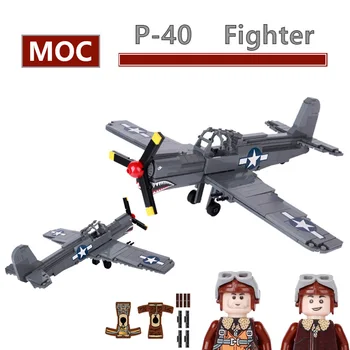 MOC WW2 Vojenské Lietadlo P-40 Stíhacie Lietadlá Stavebné Číselné Bloky North American Zbraň Vozidla Vrtuľníky Tehly Hračky