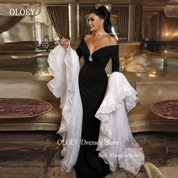 OLOEY Sexy Ramena Morská víla Prom Šaty, Čierne A Biele Závoje Vybavené Dubaj arabské Ženy Večerné Šaty Formálne Príležitosti