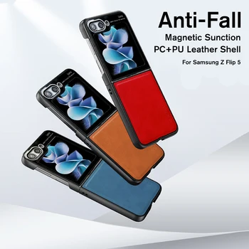 Tapety na mobil Z Flip5 prípade kožené textúra pc plexisklo auto magnetický kryt Pre Samsung Galaxy ZFlip5 Z Flip 5 shockproof shell coques