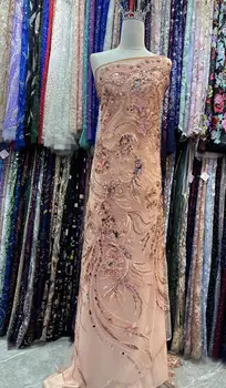 Vysokú Kvalitu Výšivky francúzskej Čipky Textílie Afriky SYJ-13066610 Flitrami Tylu Čipky Tkaniny Pre Šitie